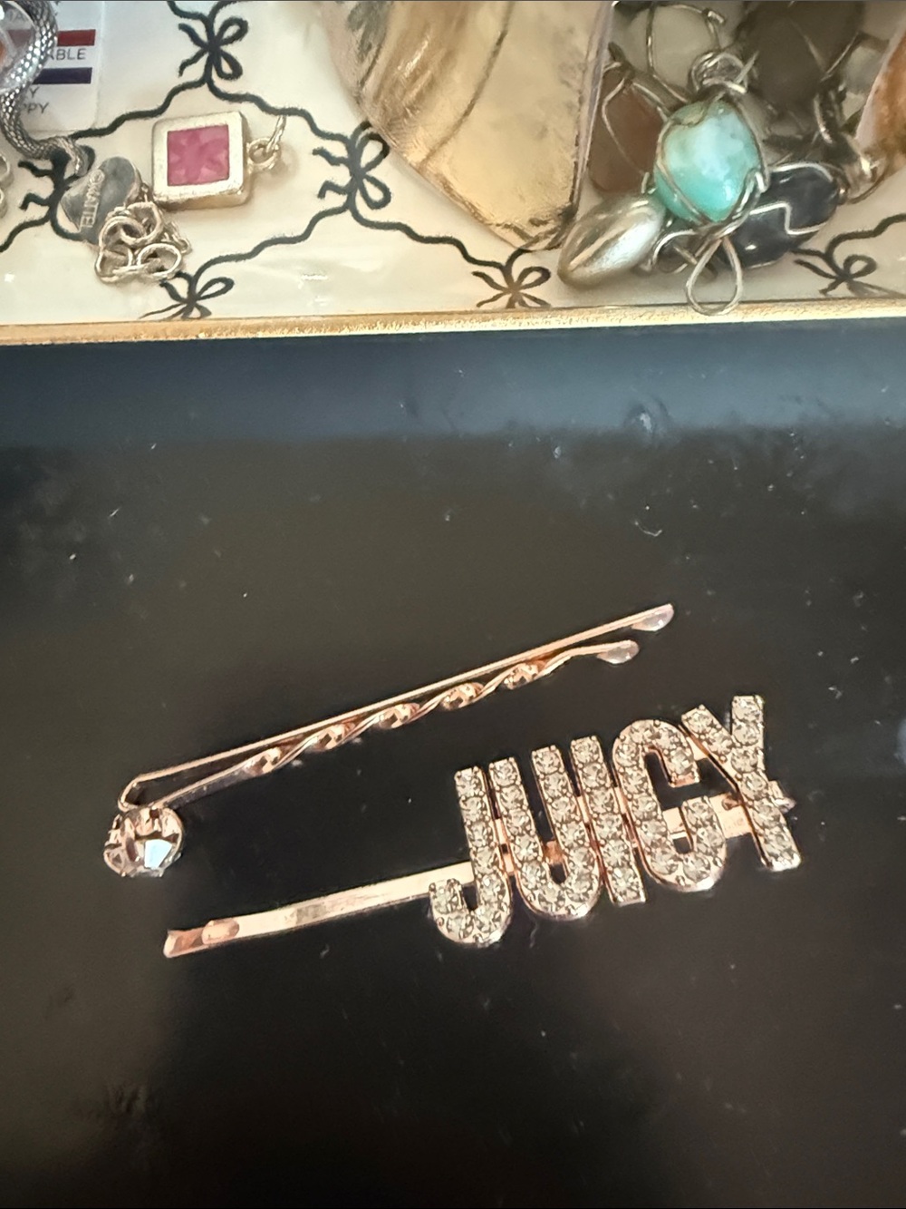 Juicy Couture Gold-Tone Crystal 'JUICY' Hair Pin Set